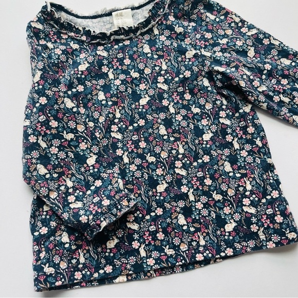H&M Baby Girl Rabbit Flower Long Sleeve Shirt 9 Blue Pink Months - Picture 1 of 6